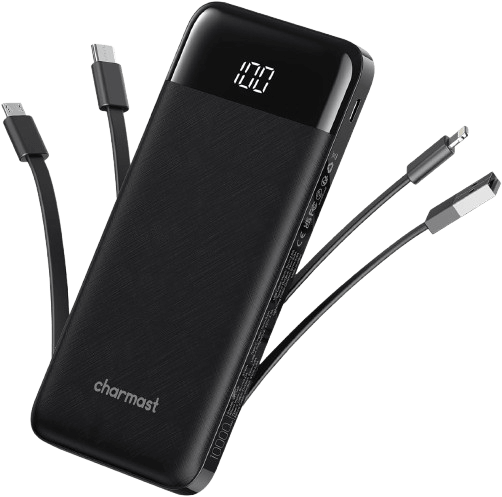 Charmast 10,000 mAh Power Bank with Built-in Cables