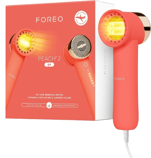 FOREO Peach 2 go IPL Hair Removal Device - Travel-Friendly Permanent Hair Removal - Laser Hair Removal - Body & Face - Painless Hair Removal - Skin Cooling & Silicone Shield - Customizable - Coral
