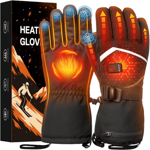 Heated Gloves, Rechargeable Heated Gloves for Men Women, Waterproof Electric Heating Ski Gloves with Touchscreen for Cold Weather Motorcycle Skiing Snowboarding Hiking Hunting Gifts