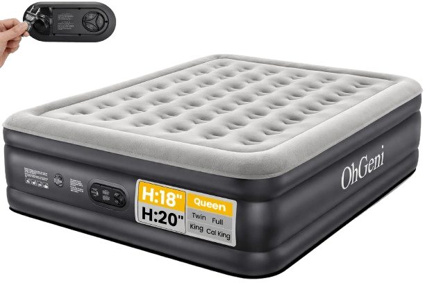 OhGeni Air Mattress Queen with Built-in Pump, 18 Raised Comfort