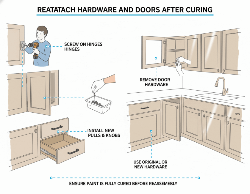 Reattach Hardware and Doors After Curing
