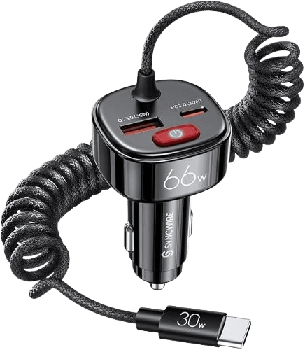 Syncwire USB C Car Charger (66W, Coiled)