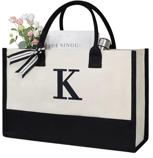 TOPDesign Personalized Initial Canvas Beach Bag