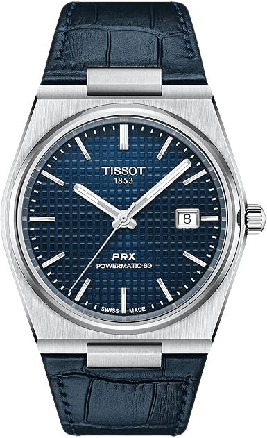 Tissot Men's PRX Powermatic 80 316L Stainless Steel case Automatic Watch, Blue, Leather